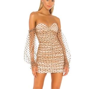 Majorelle x Revolve Secrets Dress Dark Nude Polka Dot Sheer NWT Size Medium